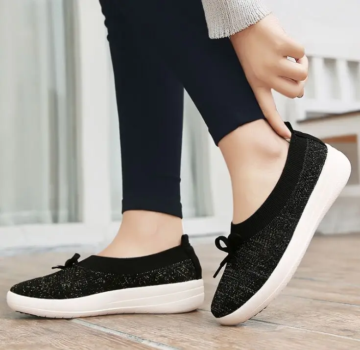 Модные женские кроссовки с бантом повседневные дышащие из парусины на плоской