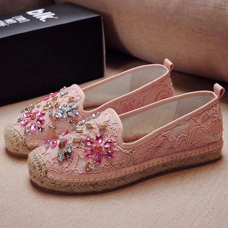 New Brand MC Espadrilles Shoes Women Flat Loafers Weaving TPR Solo Crystal Comfortable Fisherman Walking Driving Size 9 | Обувь