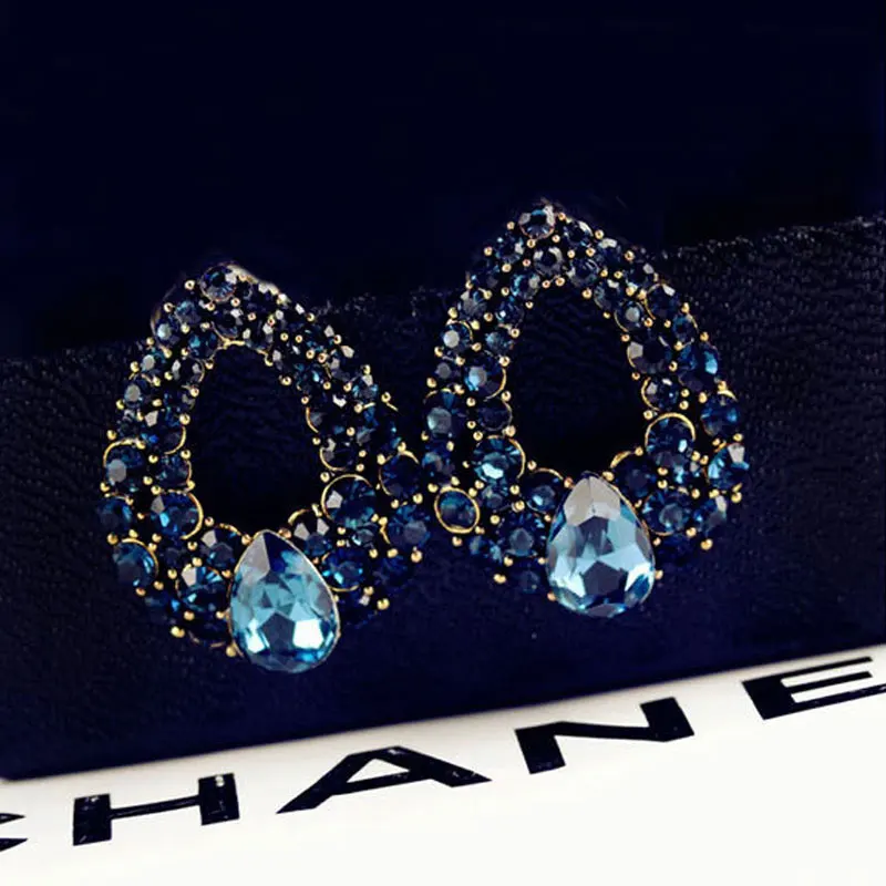 HIYONG Fashion Women Girls Jewelry Round Created Blue Earrings Party Charms Water Droplet Wedding | Украшения и аксессуары