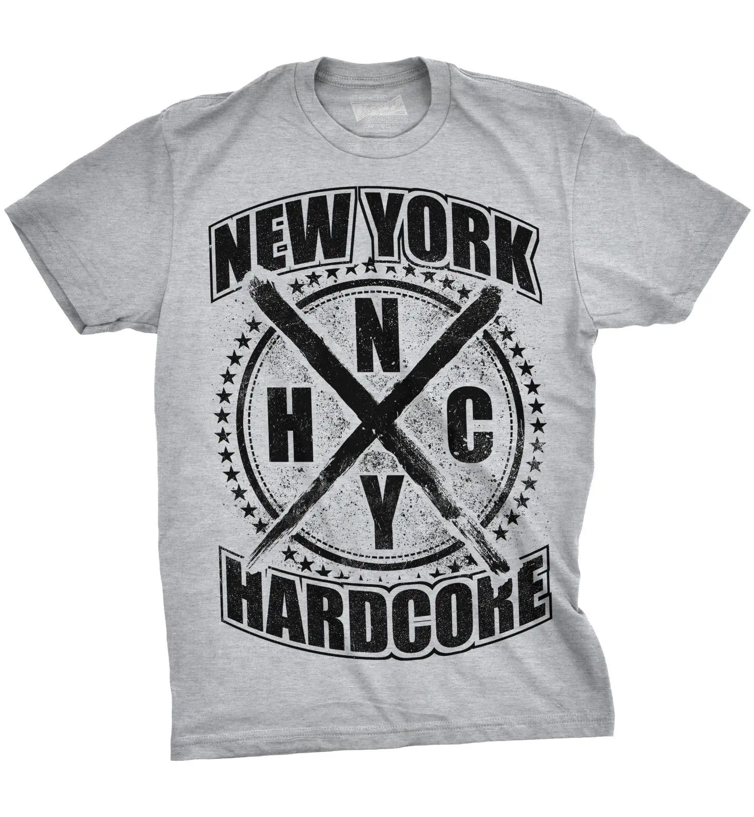 Футболка с надписью New York Hardcore и CROSS серая S 3XL NYHC Мужская хлопковая футболка