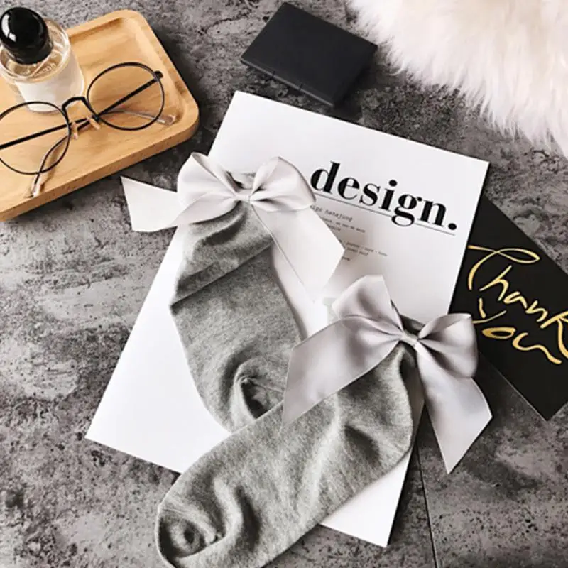 Grey Grey Bowtie Женские рождественские хлопковые носки с большим бантом; однотонные женские короткие милые носки; calcetines mujer; женские рождественские носки; x27s - Цвет: Grey Grey Bowtie