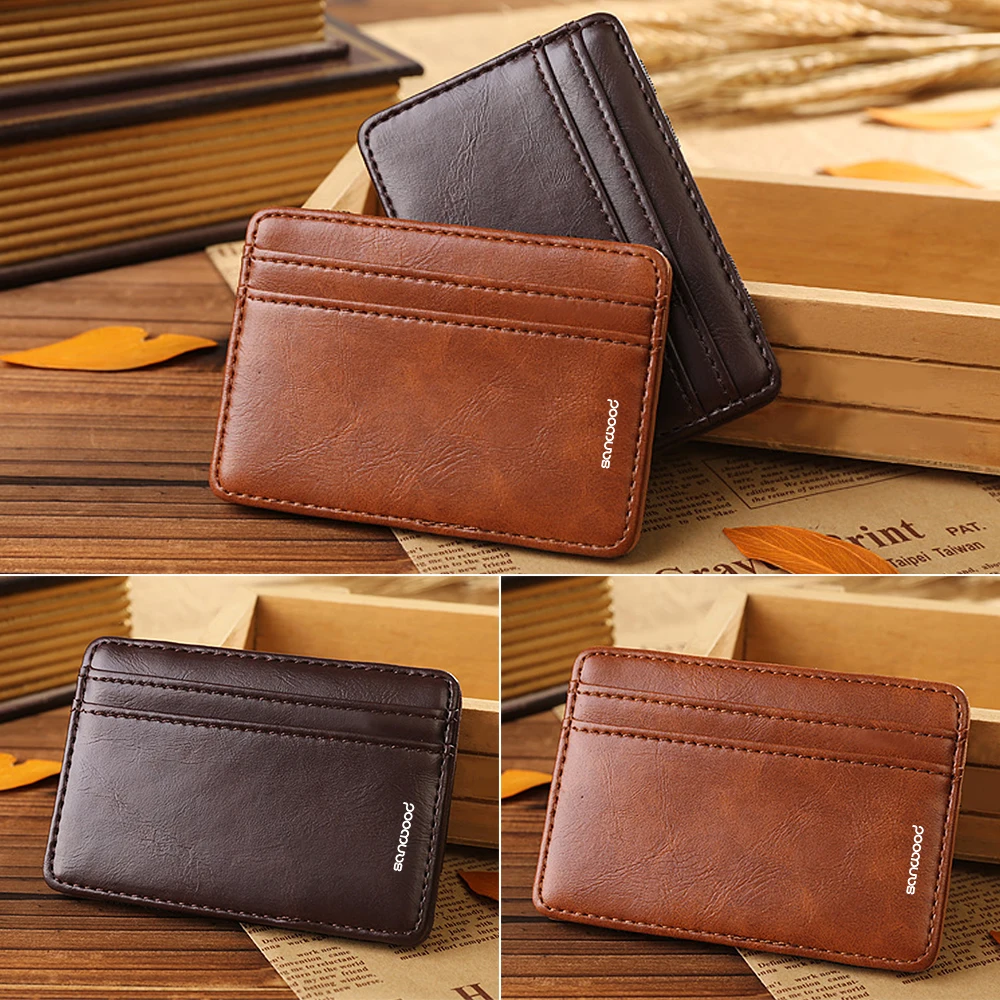 2016 деловой мужской кошелек из искусственной кожи тонкий с двойной складкой