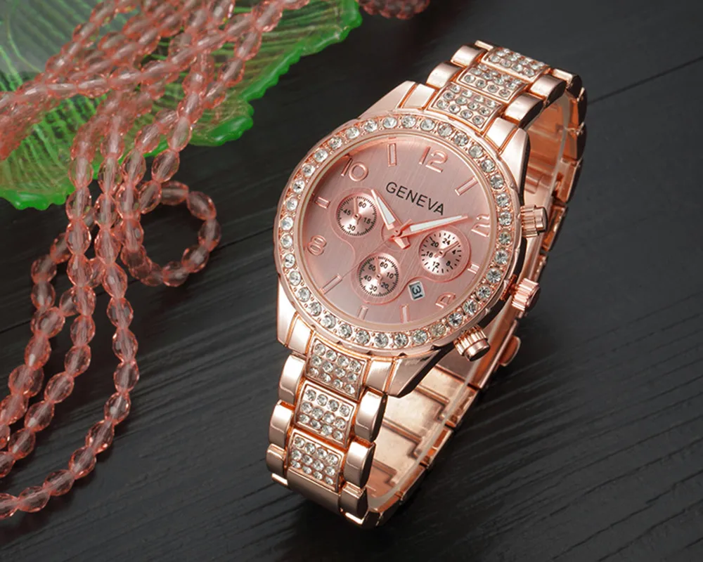 10 шт./лот Женева часы цена оптовой продажи 2017 Повседневное со стразами платье