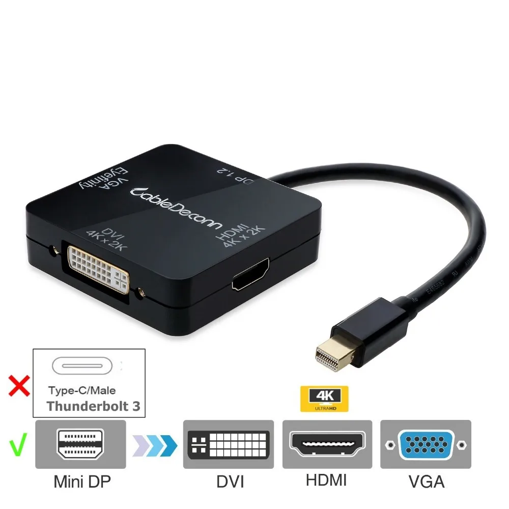 Док станция Thunderbolt 2 Mini displayport для hdmi 4K vga dvi многопортовый адаптер конвертер кабель