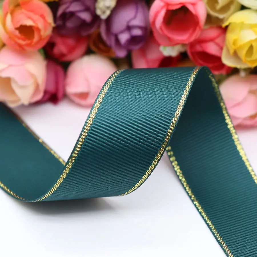 593 50 ярдов 10 мм/25 мм/38 мм блеск Золотой Край Grosgrain лента пробки для бутылок/подарочная упаковка материалы для ручных поделок Y19042101 - Цвет: 593