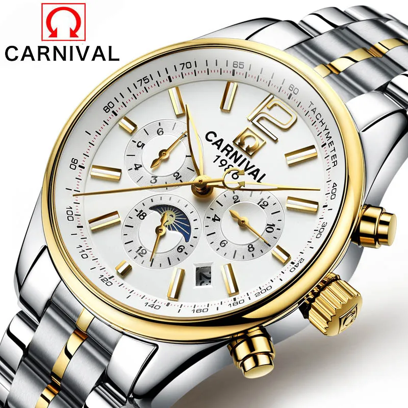 Новинка 2017 года карнавал Relogio роскошные световой часы Дизайн Moon Phase Календари