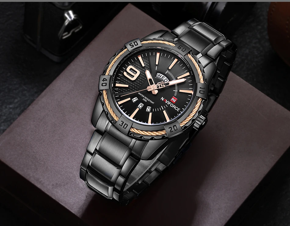 Relogio masculino NAVIFORCE Роскошные Брендовые мужские спортивные часы золотые Стальные кварцевые часы мужские военные часы с датой мужские 9117 Прямая поставка