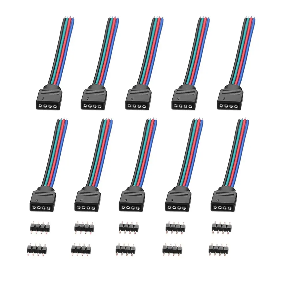 4 pin RGB Разъем 5 Pin коннектор RGBW мужской+ женский светодиодные полосы иглы Разъем сварочный кабель для 5050 3528 RGB RGBW светодиодные ленты