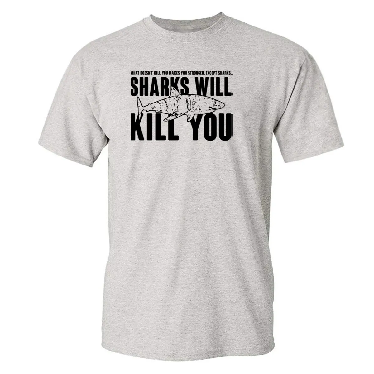 Футболка мужская с забавным принтом Shark WILL KILL YOU модный топ из чистого хлопка в