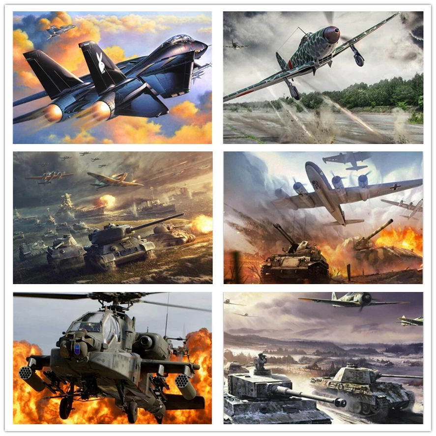 

Набор для алмазной вышивки «танк», картина для вышивки квадратными стразами, с изображением самолета и войны, DW918