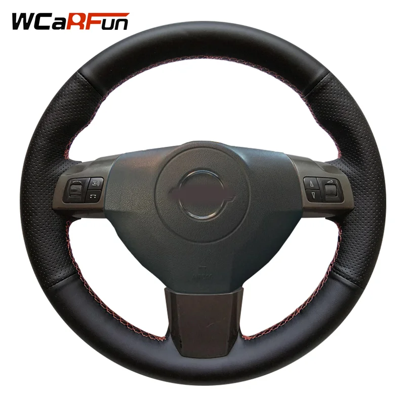 WCaRFun сшитый вручную черный искусственный кожаный чехол рулевого колеса автомобиля для Opel Astra 2005 2006 Vauxhall Astra