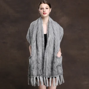 ZDFURS * вязаные шарфы, шарф из меха норки, норковая настоящая Вязаная Шаль из меха норки