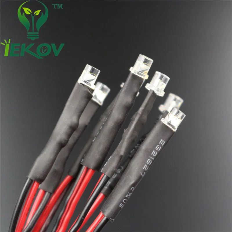 1000 шт. LED 3 мм диод 12 В Предварительно проводной резистор DC плоский Топ широкий