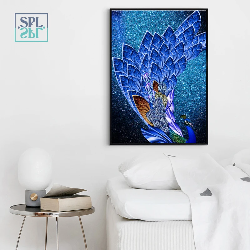 SPLSPL Blue Peacock Animals Canvas Art Print Poster and Painting Cuadros Decoracion Dormitorio Wall Picture for Living Room | Дом и сад