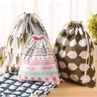 Хлопковая сумка из льняной ткани сумка для покупок на шнурке с милым принтом, детская дорожная тканевая сумка для хранения обуви, чехол для макияжа, рождественский подарок