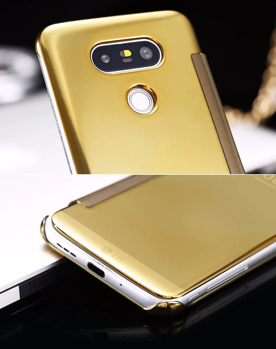 Kisscase покрытие золото зеркало флип чехол для LG G5 G4 для Samsung J7 S6 S7 S8 edge Clear View Cover для iPhone 6 6S 7 Slim снарядов чехол на айфон 7 6 6s
