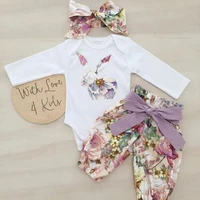 newborn baby girls floral print rabbit bodysuitfloral print pants 2pcs outfits set