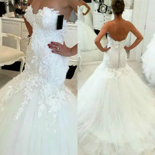 Сексуальное свадебное платье русалки с 3D цветочной аппликацией без спинки