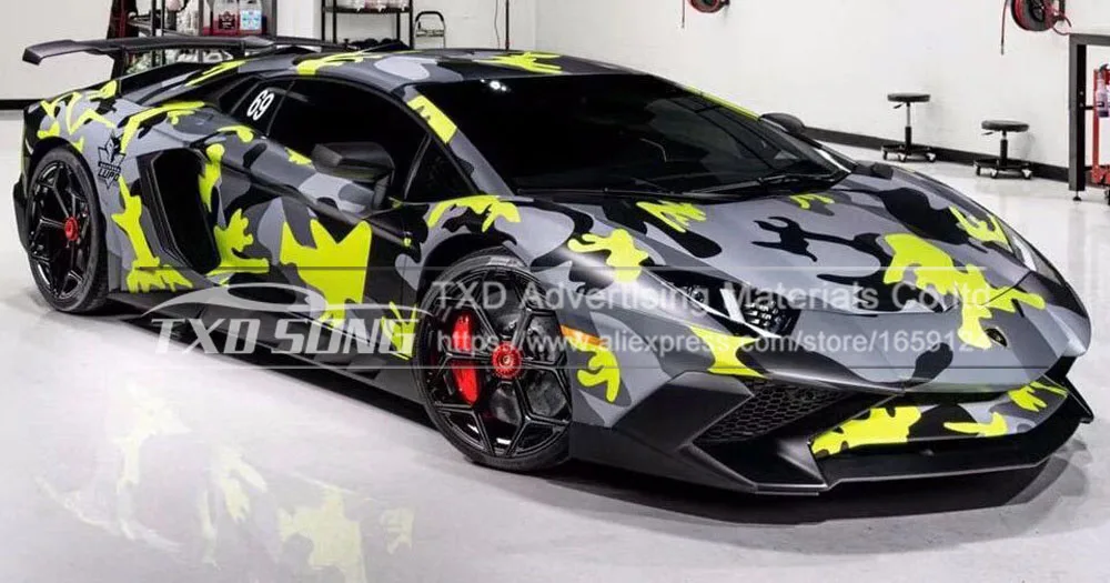 Желтый Arctic Camo винил для обертывания автомобиля с воздушным Rlease pixel camo камуфляжные