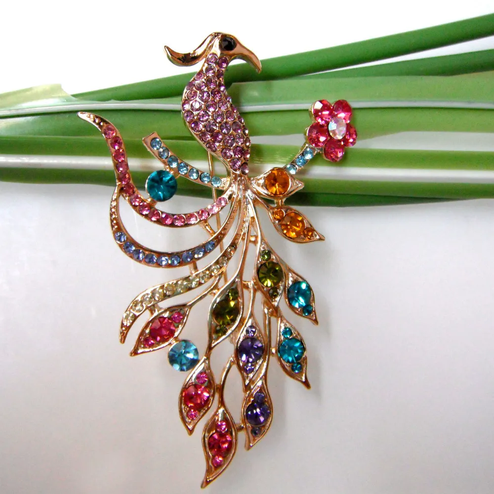 Navachi Павлин Peahen GP Красочные Кристаллы Стразы Перо булавка брошь SMT7354|brooch wedding|brooch