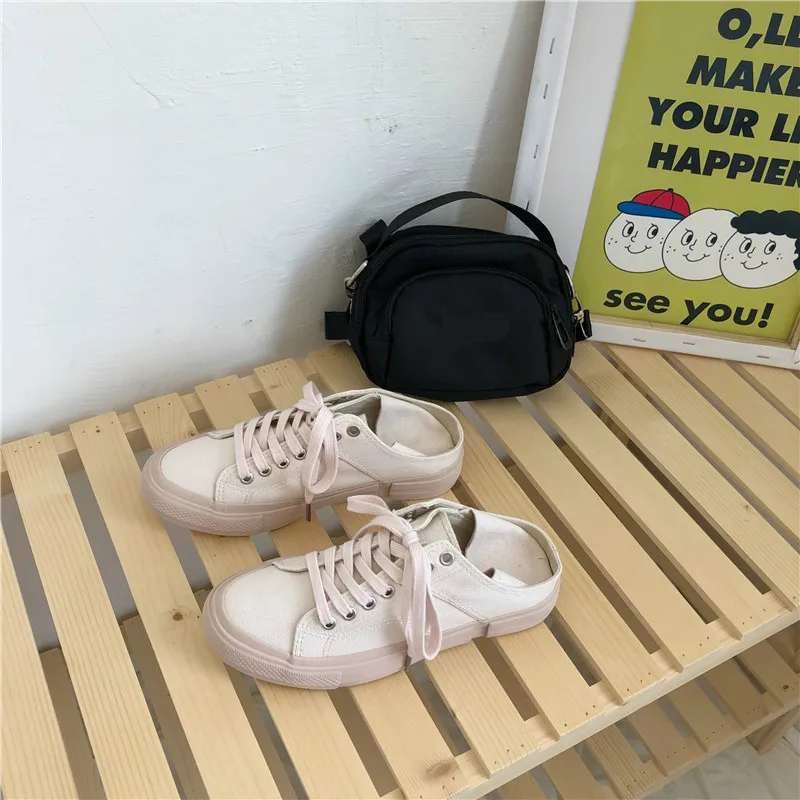 women canvas shoes fluorescent green girls pink sneakers cloth shoe spring autumn solid color lace up low up white trainer 35-40