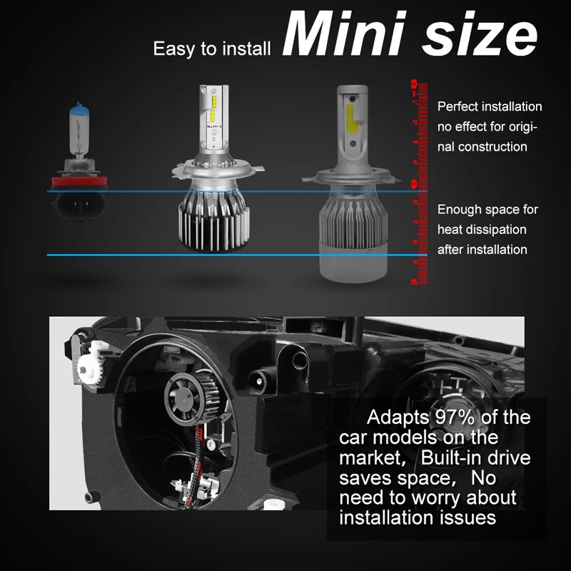 AICARKAS 2 шт. автомобильная лампа для фар H7 LED H4 H1 H8 H9 H11 9005 HB3 9006 HB4 Turbo светодиодная 70 Вт