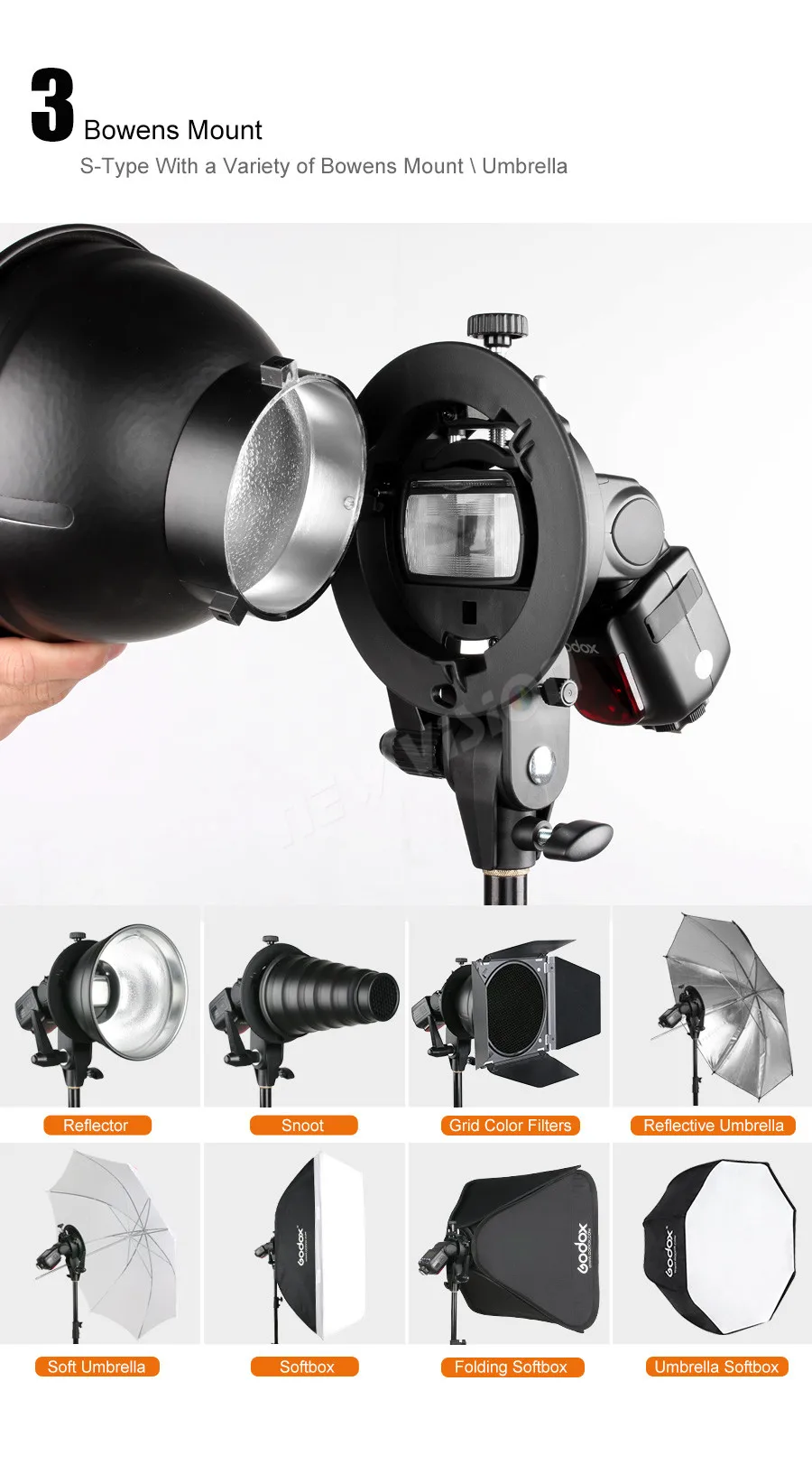 Godox s-образный кронштейн Bowens S держатель для вспышки Speedlite Snoot софтбокс красота блюдо соты