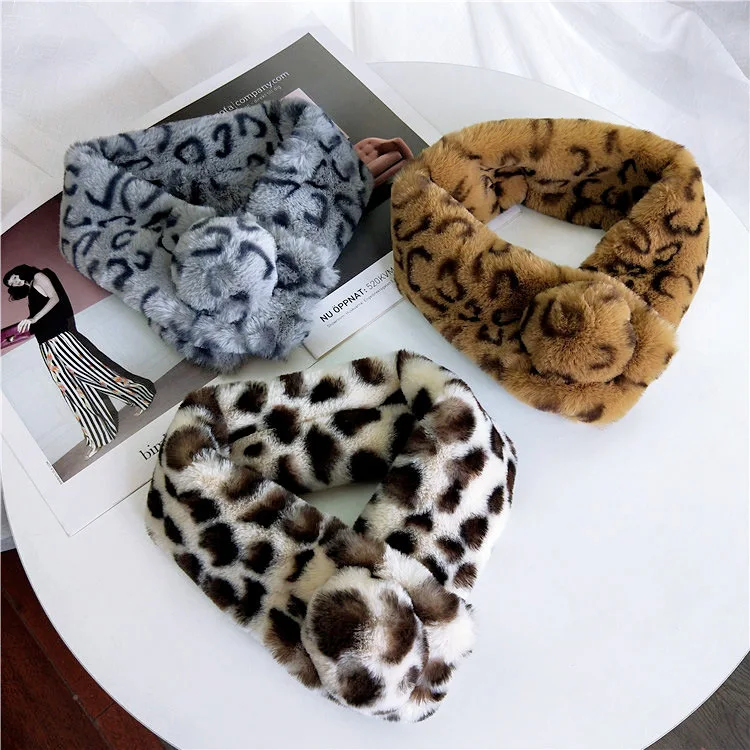 Новые вельветовые шарфы с леопардовым принтом из искусственного кроличьего меха