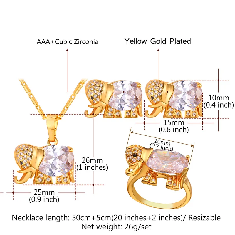 Женский комплект украшений в виде слона ожерелье серьги кольцо с кубическим