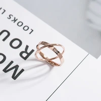 yun ruo letters double circle ring rose gold color fashion titanium steel jewelry wedding gift woman never fade high quality