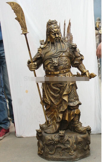 SUIRONG---322+++44&quot Chinese Copper Guan Gong Yu Warrior God Sword knight Dragon flag Statue | Дом и сад