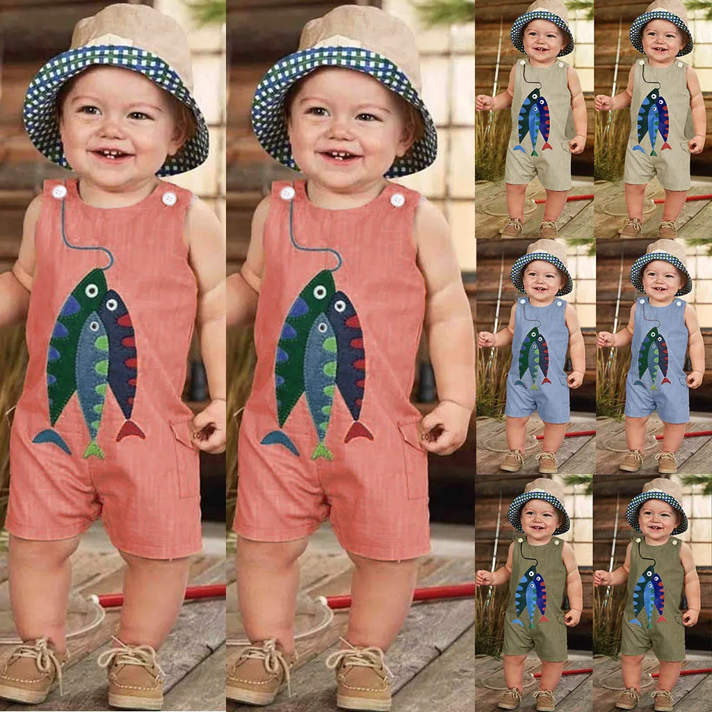 Комбинезон для маленьких мальчиков и девочек комбинезон без рукавов с рисунком