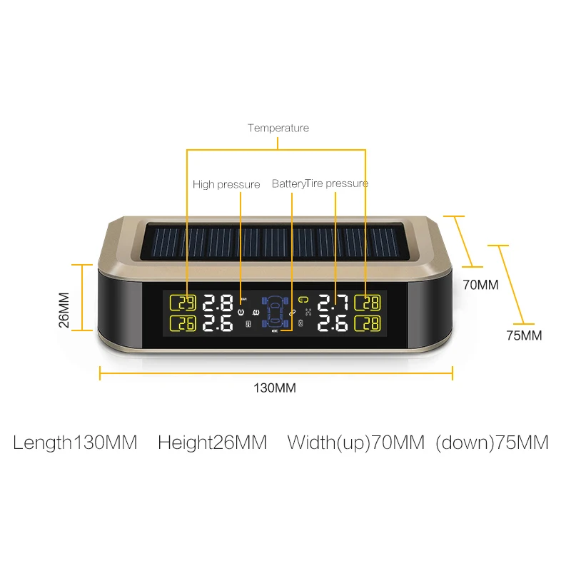T601X-NF+ Car Solar Power TPMS and Tire Pressure Monitoring System with Wireless 4 Internal Sensor LCD Monitor Support Bar PSI | Автомобили