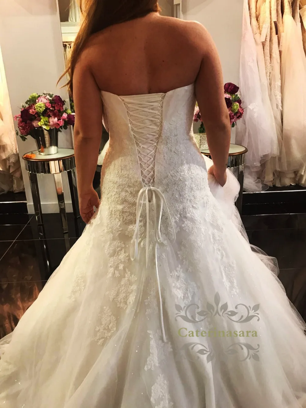 

Strapless Mermaid Wedding Dresses Chapel Train Lace Tulle Bridal Gowns Plus Size Long Wedding Dress vestido de novia sirena