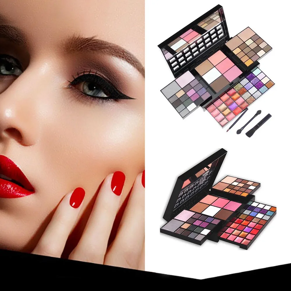 74 цвета макияж наборы коробка Профессиональный блеск матовые тени для век губная