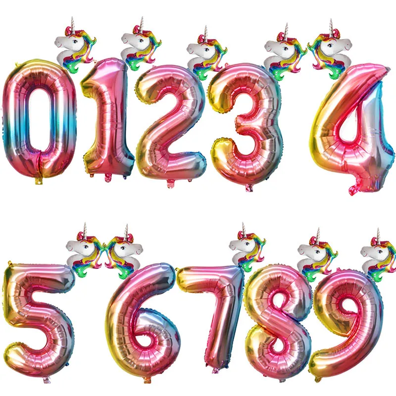 2 шт. Радужный Единорог 32 дюйма воздушные шары из фольги в виде цифр Дети День