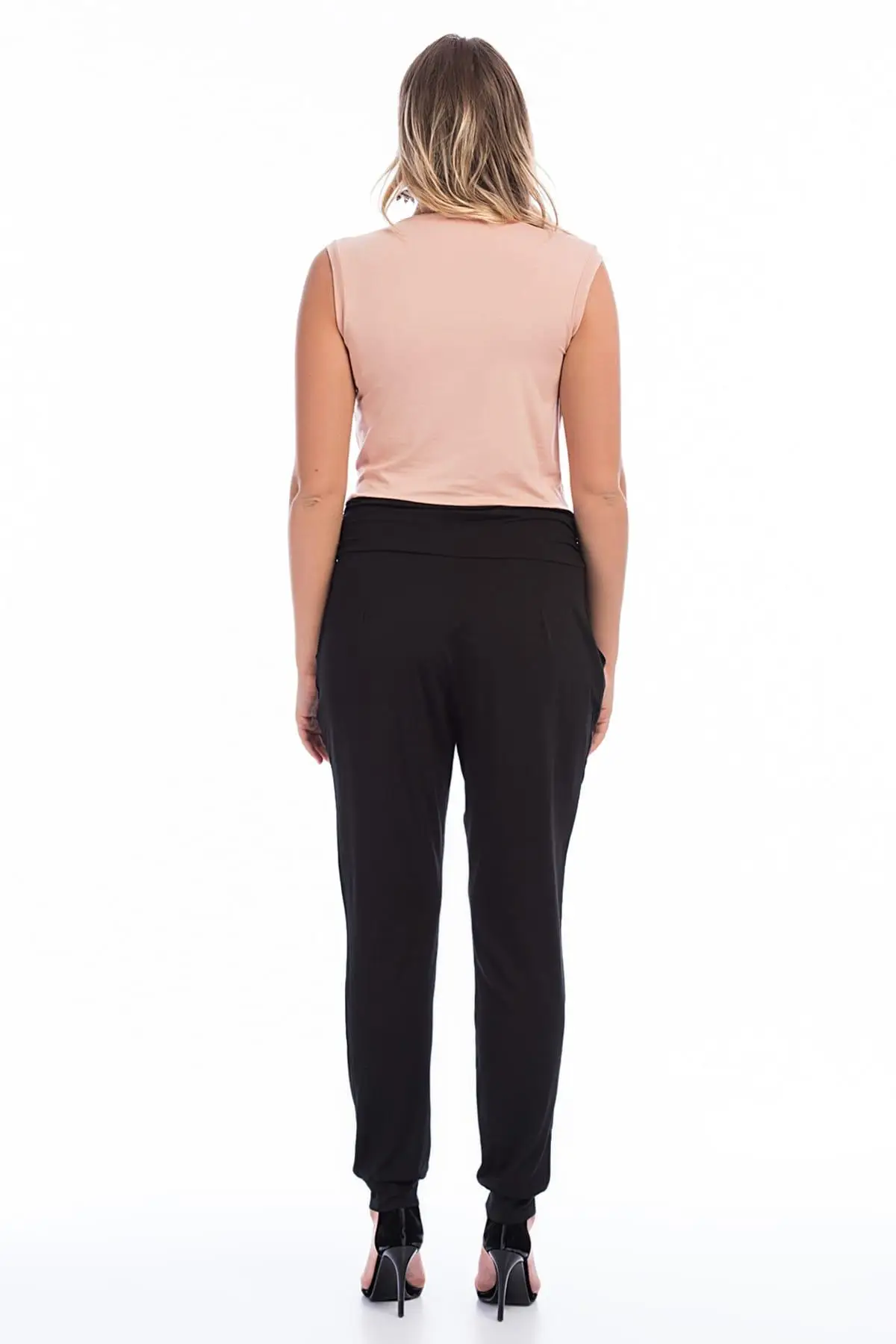 Sans Textile Women Black Two-Color Low Collar Jumpsuit |