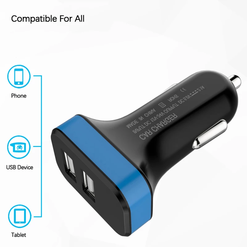 Светодиодный дисплей, автомобильное зарядное устройство с двумя USB разъемами для Apple iPhone XR XS 6 7 8 Plus huawei Xiaomi samsung S8 S9, автомобильный адаптер 2.1A