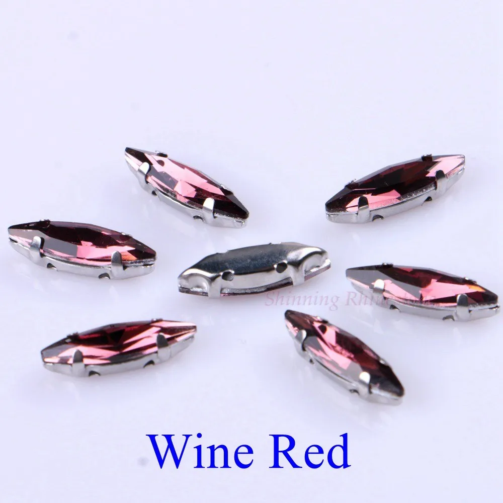 4x15mm 50 шт./упак. Стекло пришить стразы с когтями пошив на лошадиный глаз металлик установка серебристого металла когти с 4 отверстиями со стразами - Цвет: Wine Red
