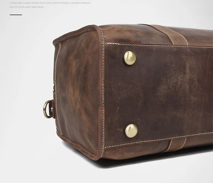 MAHEU Retro Style Leather Travel Handbag Fashion Crazy Horse Mens Leather Bag Shoulder Travel Bag Natural Cow Skin High Capacity