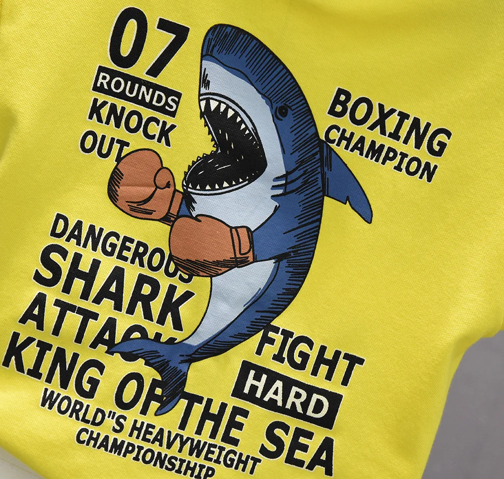 

2019 New Baby Boys Clothes Sets Cartoon Shark Letter Printing Turn-down Collar T-shirts + Shorts 2pcs Set Kids Clothing 2-7 Y