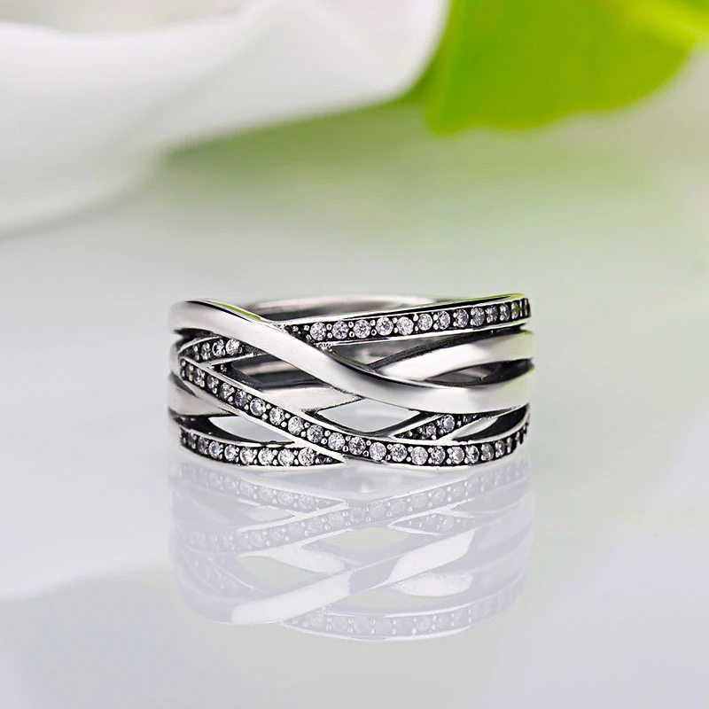 

Cuteeco Luxury Pan Rings Silver Color Endless Beauty Twisting Wave Cubic Zircon Finger Ring For Women Engagement Jewelry Gift