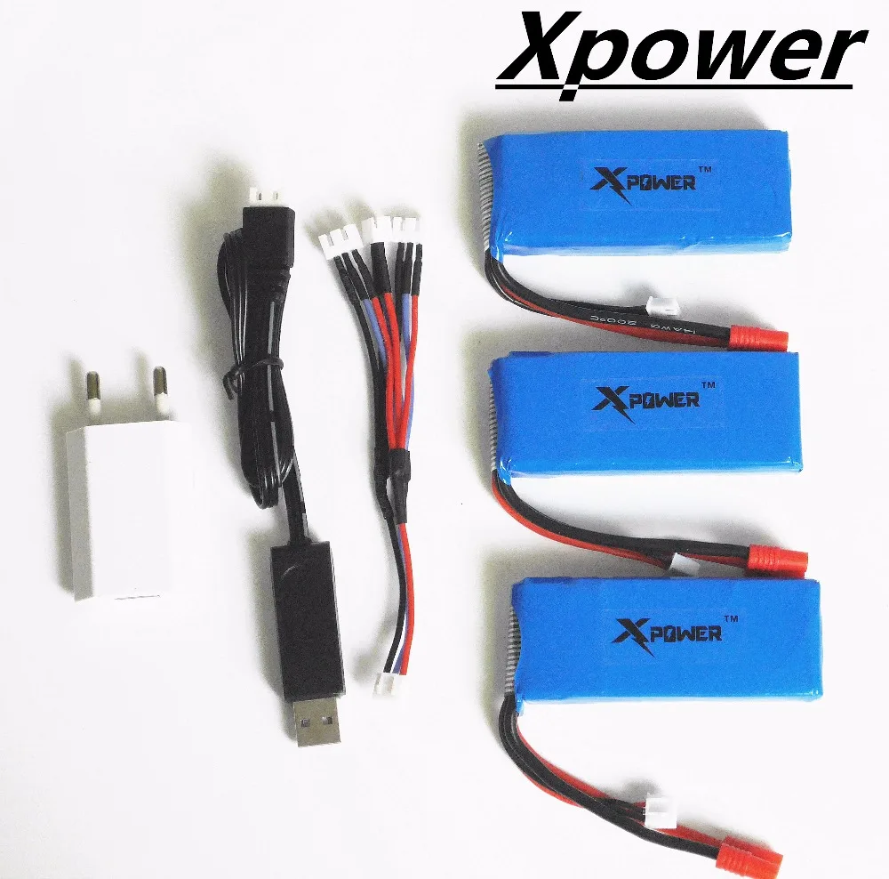 7.4 В 2500 мАч Xpower lipo Батарея с USB Зарядное Устройство разъем 3 порт США Plug Syma X8C X8W X8G RC