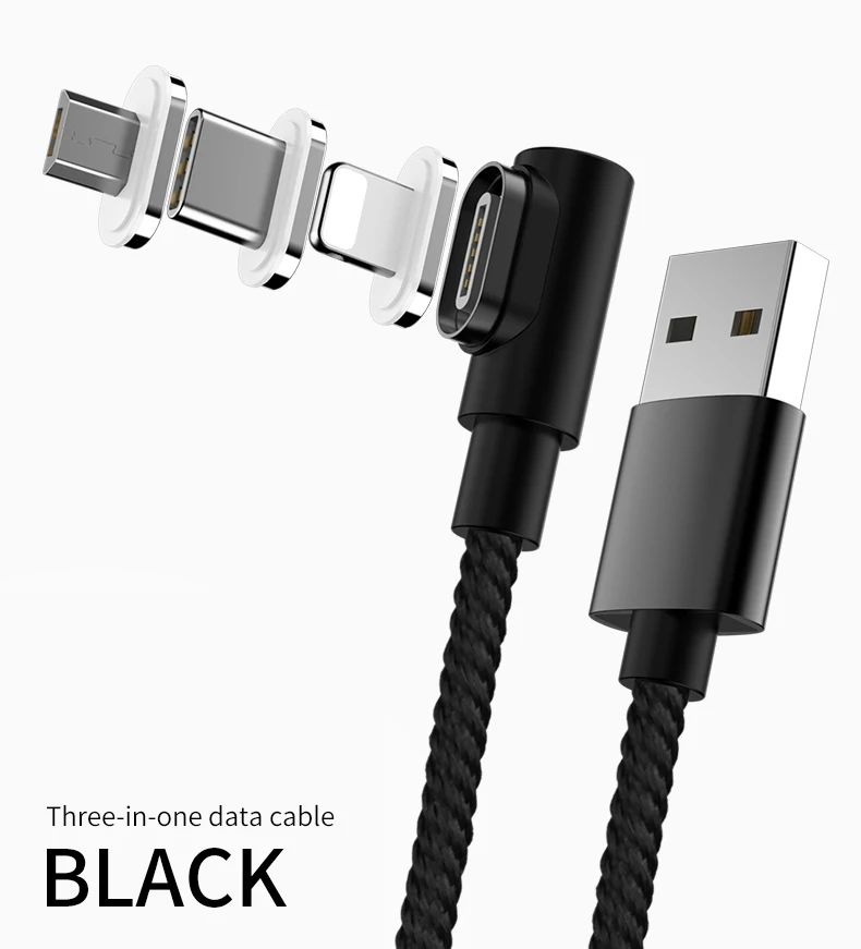 Магнитный кабель 90 градусов usb c Micro usb type C кабель для быстрой зарядки l-линия Micro usb type-C магнитное зарядное устройство для iphone X xiaomi