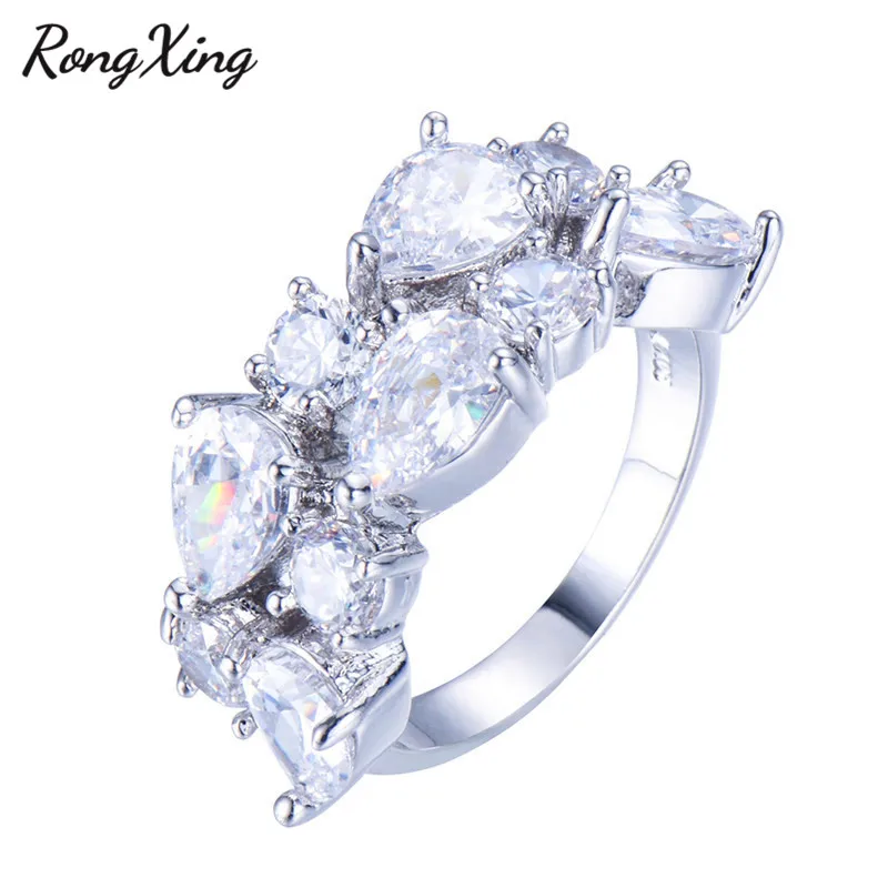 White Rongxing классический Мона Лиза Многоцветный Циркон Кольца для Для женщин белого золота Заполненные фиолетовый/красный/синий/зеленый воды падение Rock N Rose - Цвет основного камня: White