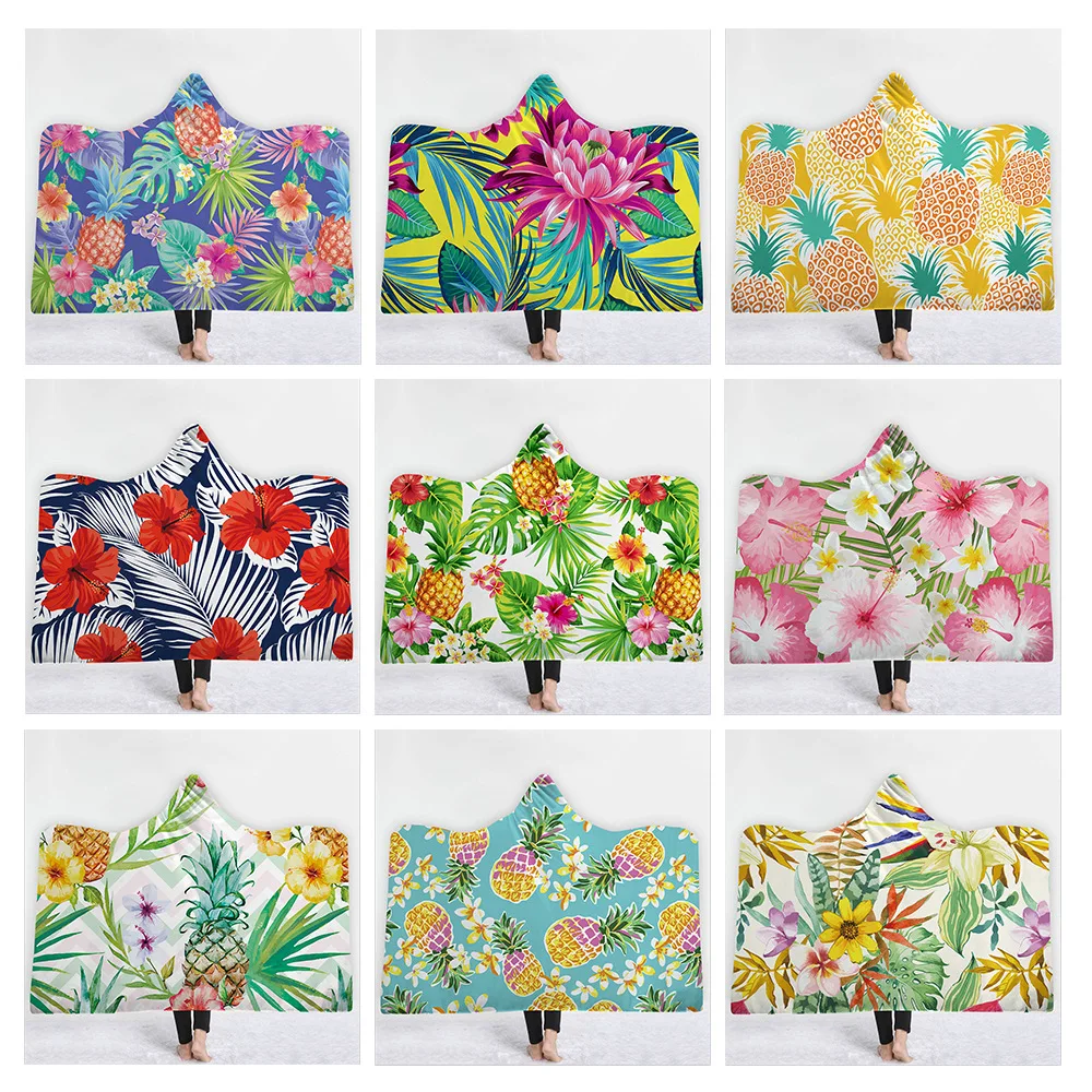 Богемный пледы тропические фрукты плюшевые с капюшоном одеяло полярная крышка