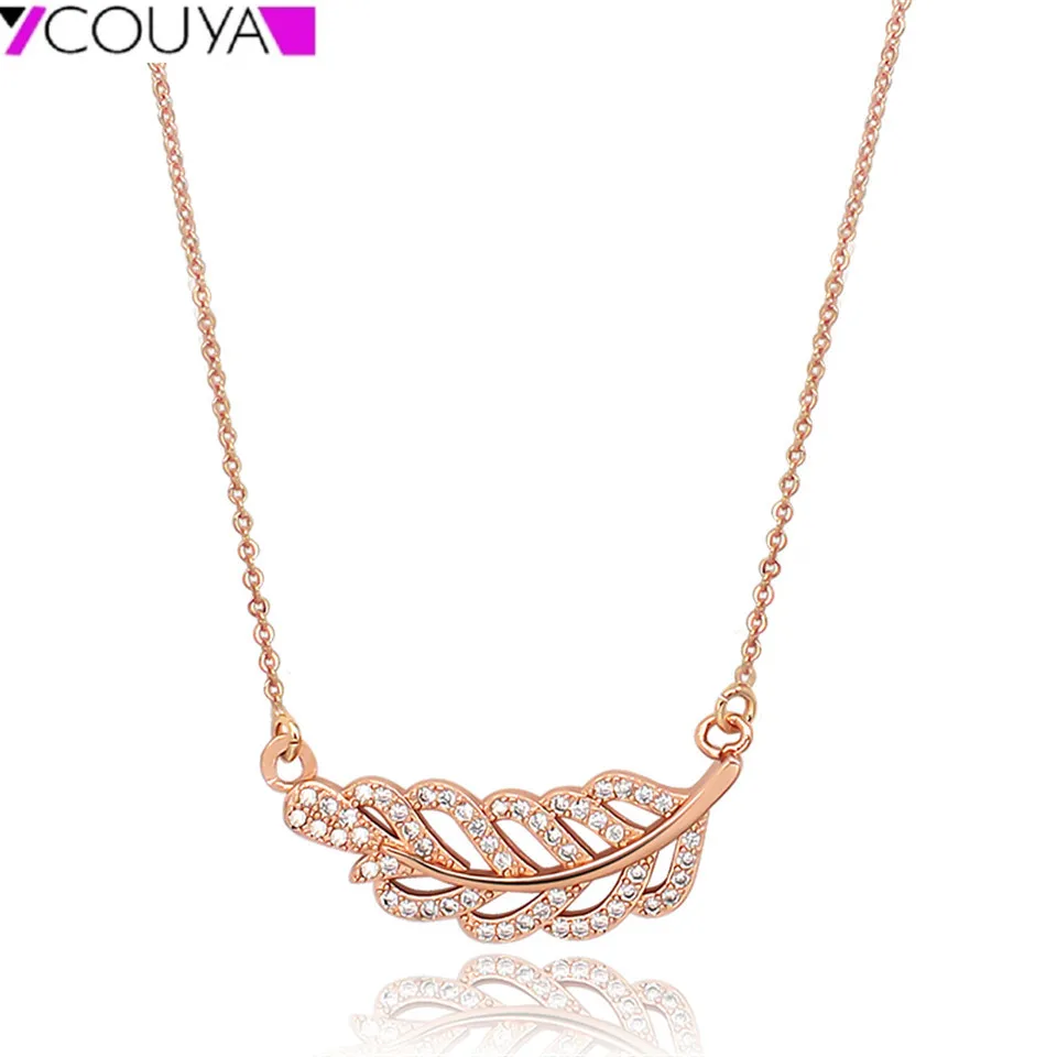 

Модное ожерелье с подвеской в виде пера, блестящее ожерелье из розового золота с полированными кристаллами, ожерелье с подвеской, лучший подарок для девушек и женщин