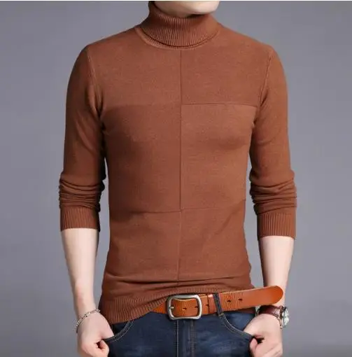 caramel colour Водолазка мужская кашемировый пуловер для мужчин Slim Fit Джемперы толстые теплые осень зима корейский стиль Повседневный пуловер Homme мужская одежда - Цвет: caramel colour