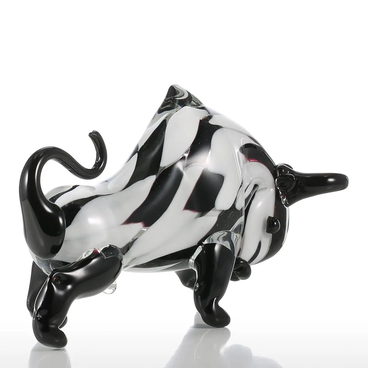 

Tooarts черная и белая стеклянная скульптура для крупного рогатого скота, домашний декор, фигурка животного, стеклянный орнамент, подарок, худо...