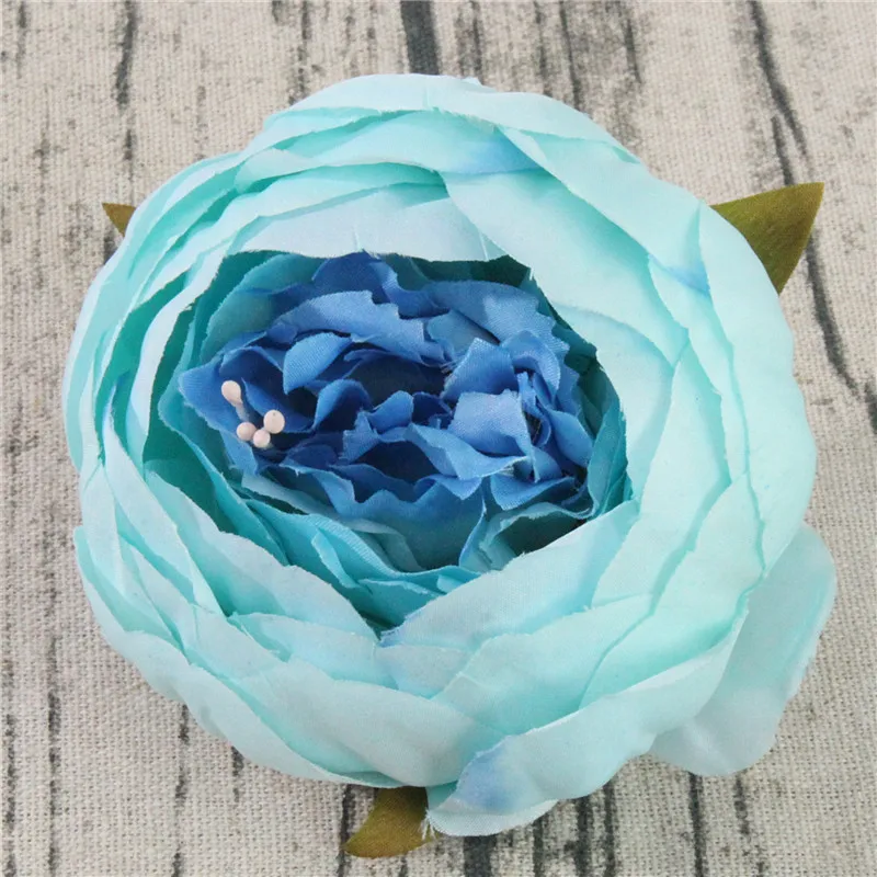 A light blue Европейский стиль, искусственный шёлковый пион, Цветочная головка, свадебный цветок, украшение на стену, искусственные в стиле ретро, Цветочная головка, сделай сам, украшение для дома - Цвет: A light blue